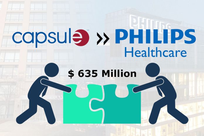 image shows philips healthcare logo and capsule technolgies logo in a background for the 2 companies