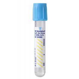 blood sample collection tube with blue cap