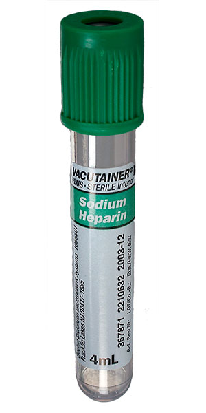 blood sample collection tube with dark green cap