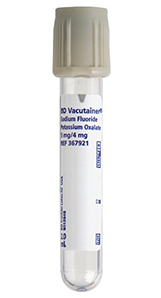 blood sample collection tube with grey cap