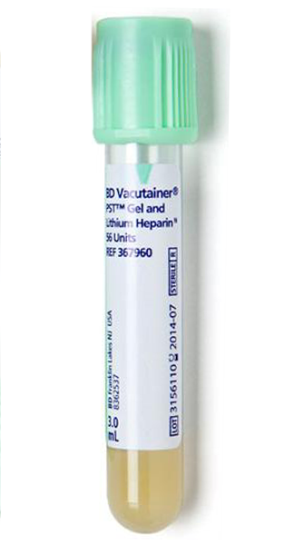 blood sample collection tube with light green cap